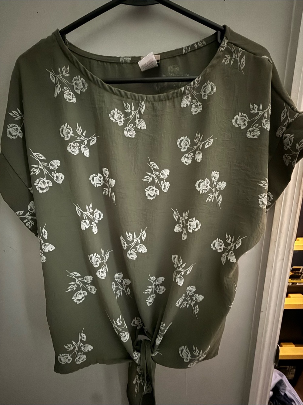 Wrapper Olive Green Floral Tie-Front Blouse